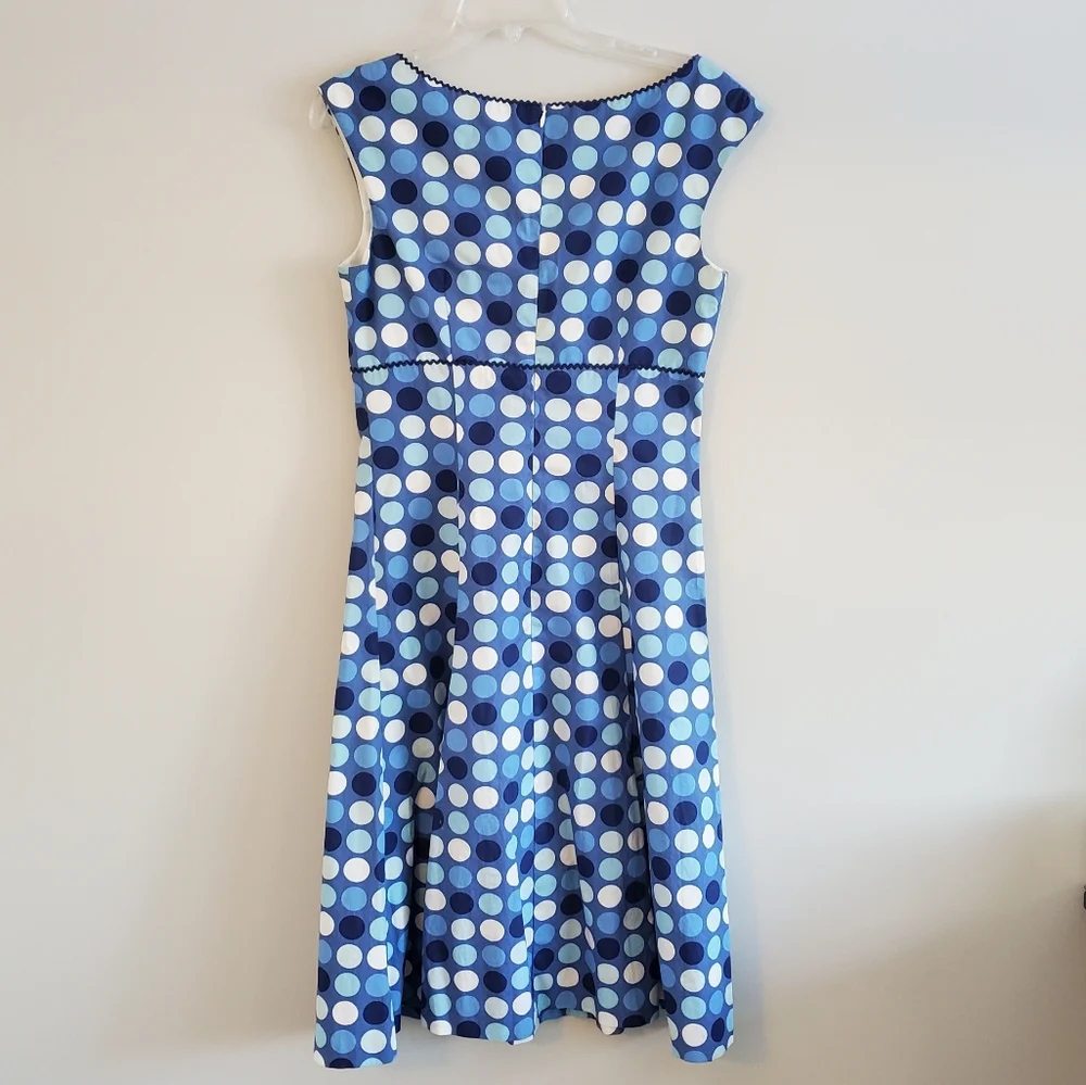 Maggy London retro-inspired blue dot dress, size 10